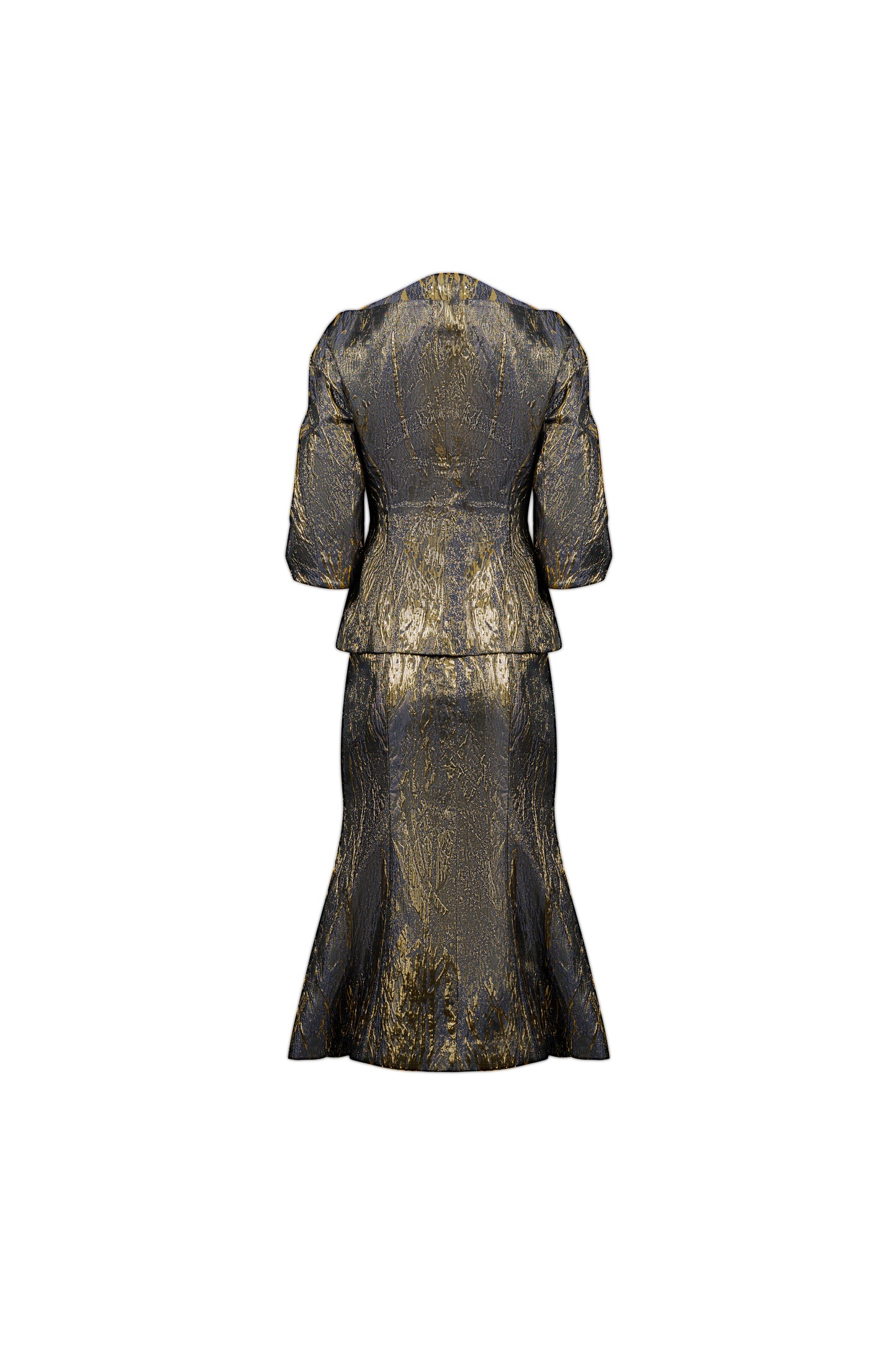 Jacquard Brocade Skirt and Blouse Set with Bow Detail