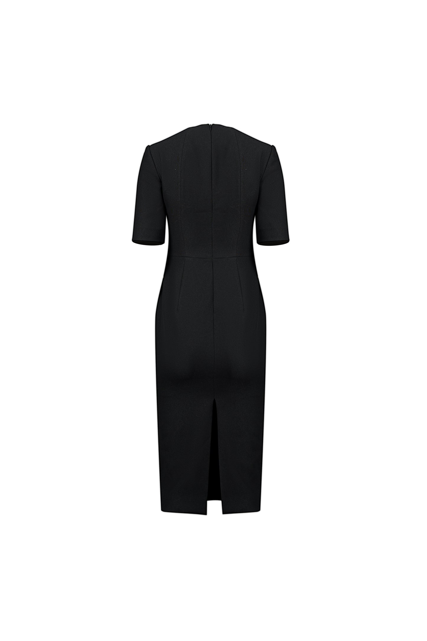 Le SoLeil Gabardine Dress with Mesh Yoke and Embroidered Detail