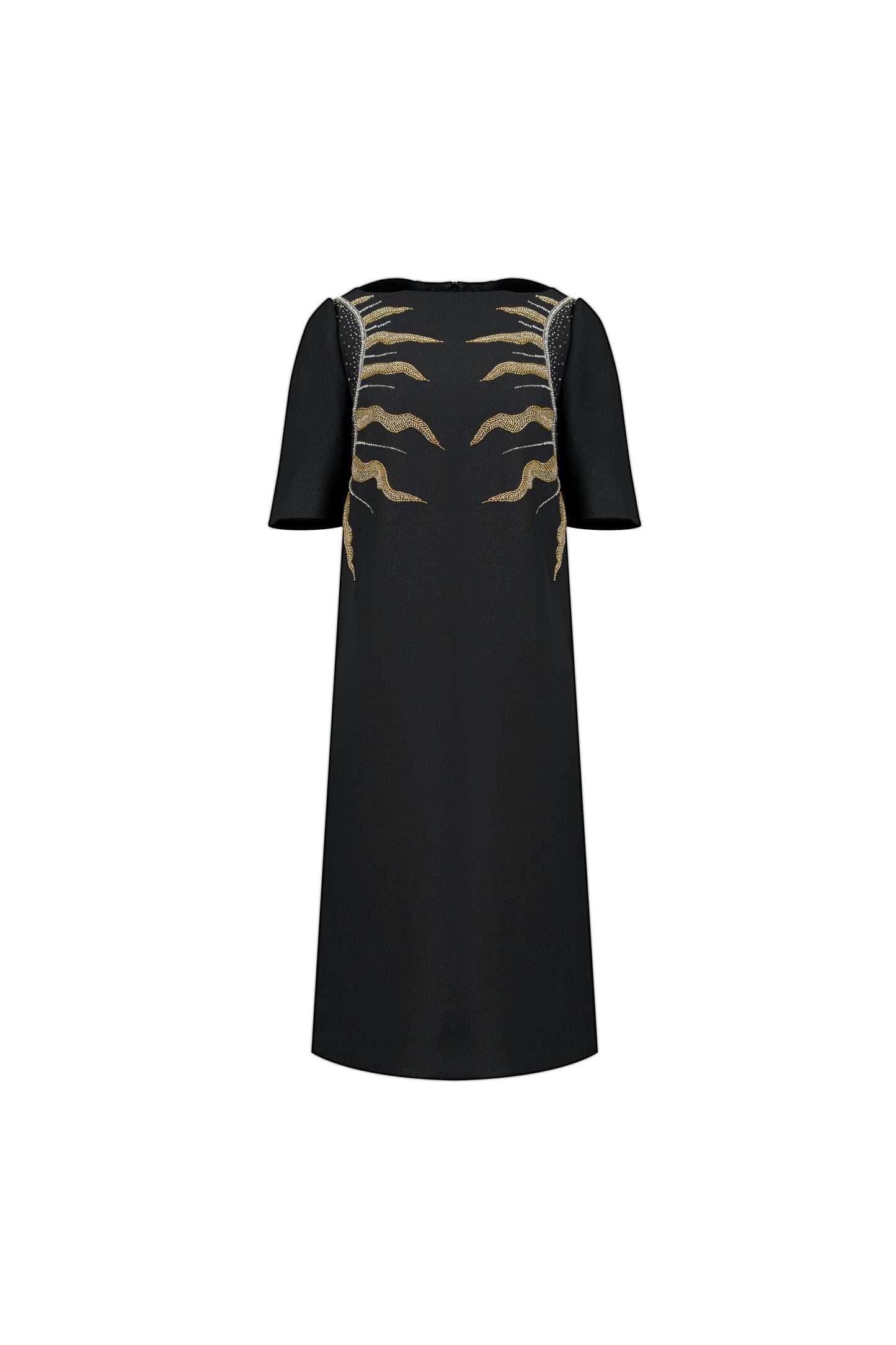 Le SoLeil Gabardine A-Line Dress with Embroidered Detail