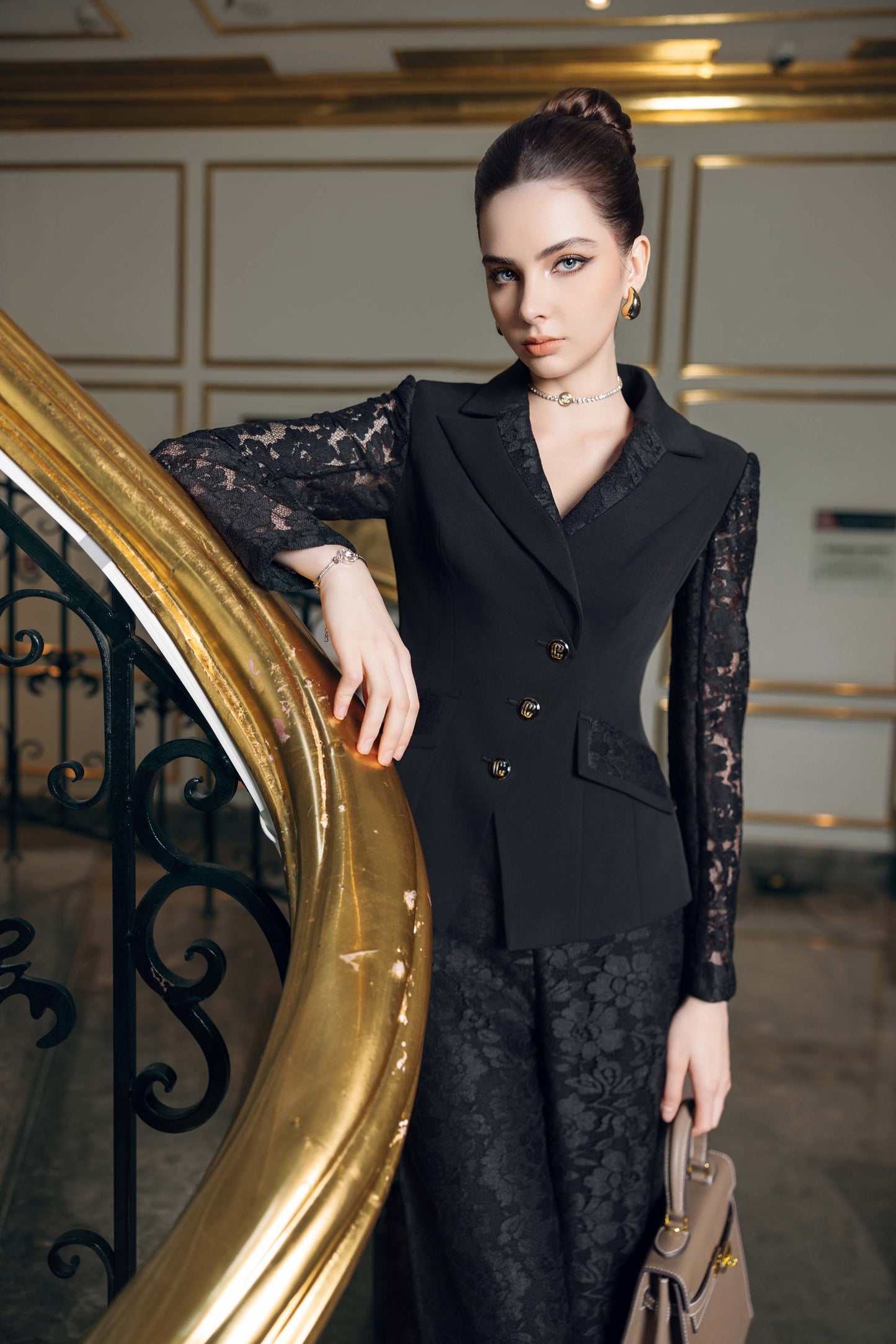 Black Lace Pantsuit with Blazer