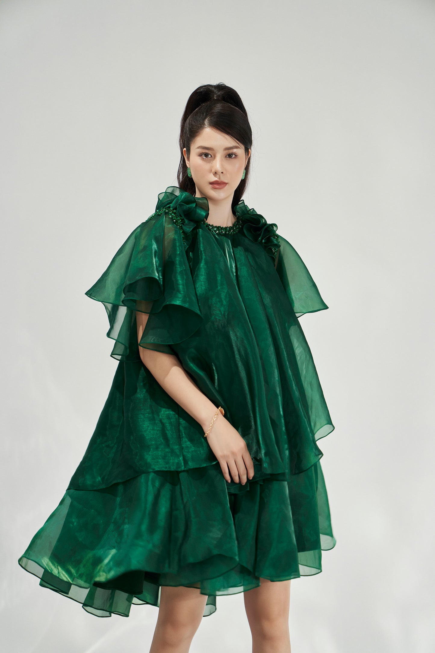 Green Ruffled Tiered Dress
