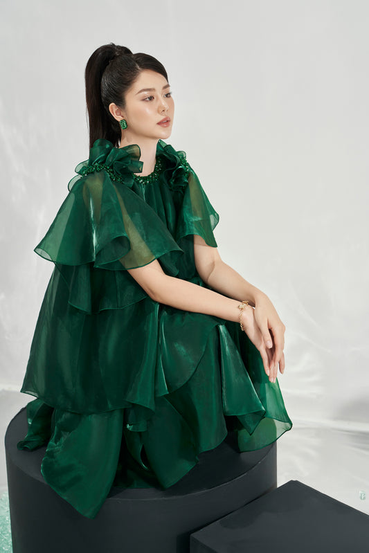 Green Ruffled Tiered Dress