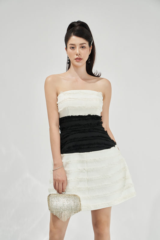 Black and White Strapless Bodycon Mini Dress for Women