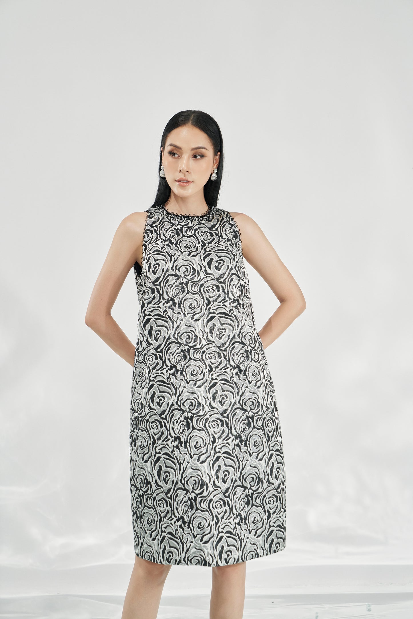 Black and Silver Floral Cocktail Dress
