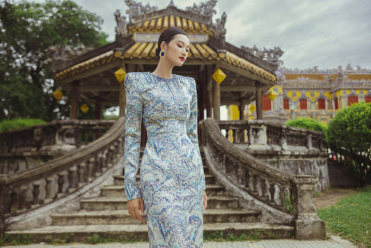 Royal-Inspired Long Sleeve Jacquard Gown