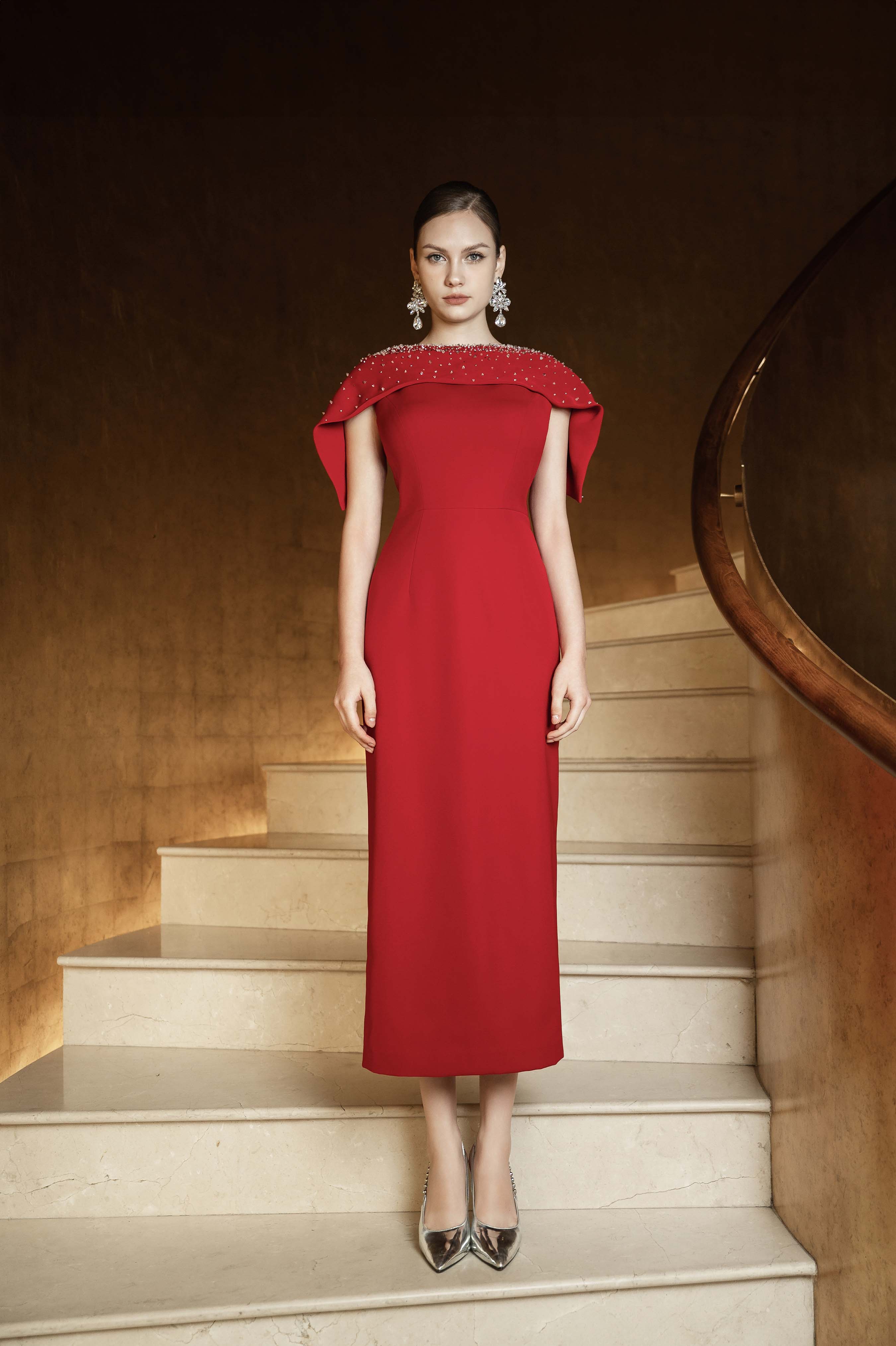 Womens Dresses Red Cape Style Wrap Midi Dress Red Midi Dress With Embellished Cape My Store Womens Dresses Red Cape Style Wrap Midi Dress Red Midi Dress With Embellished Cape My Store