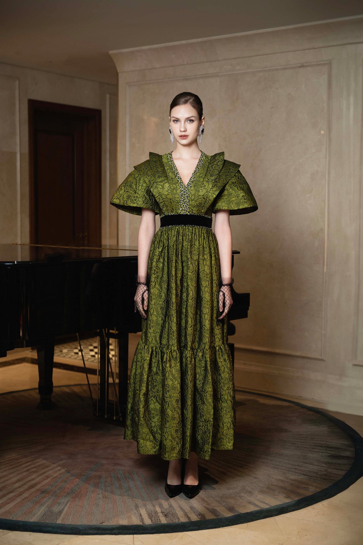 Emerald Opulence Lace Gown