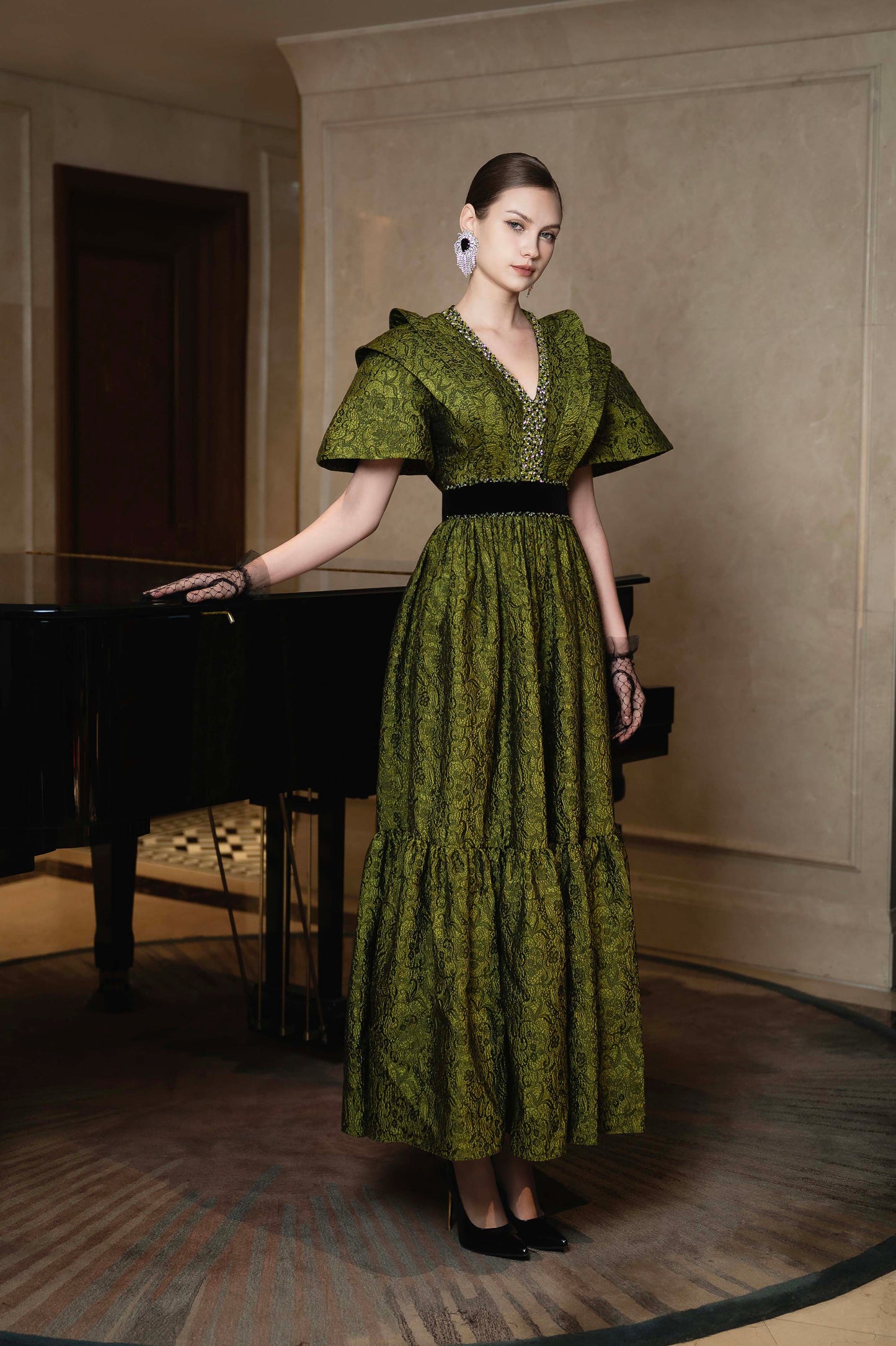 Emerald Opulence Lace Gown