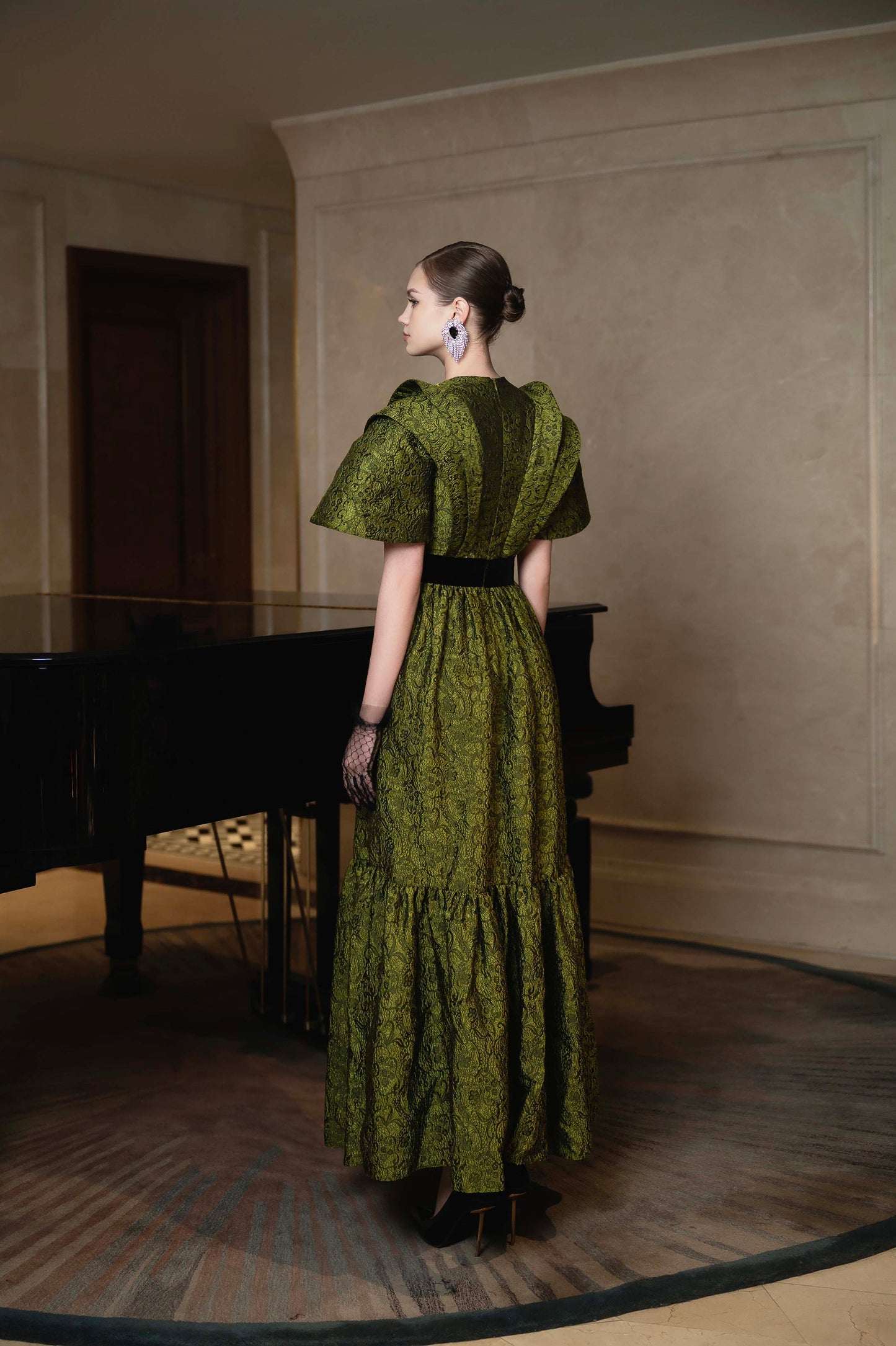 Emerald Opulence Lace Gown