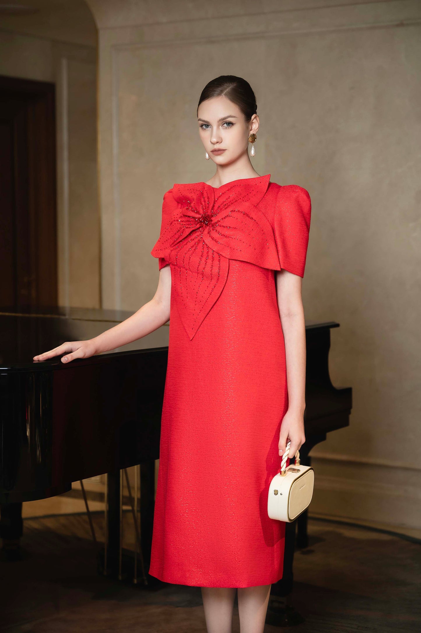Scarlet Elegance Bow Dress