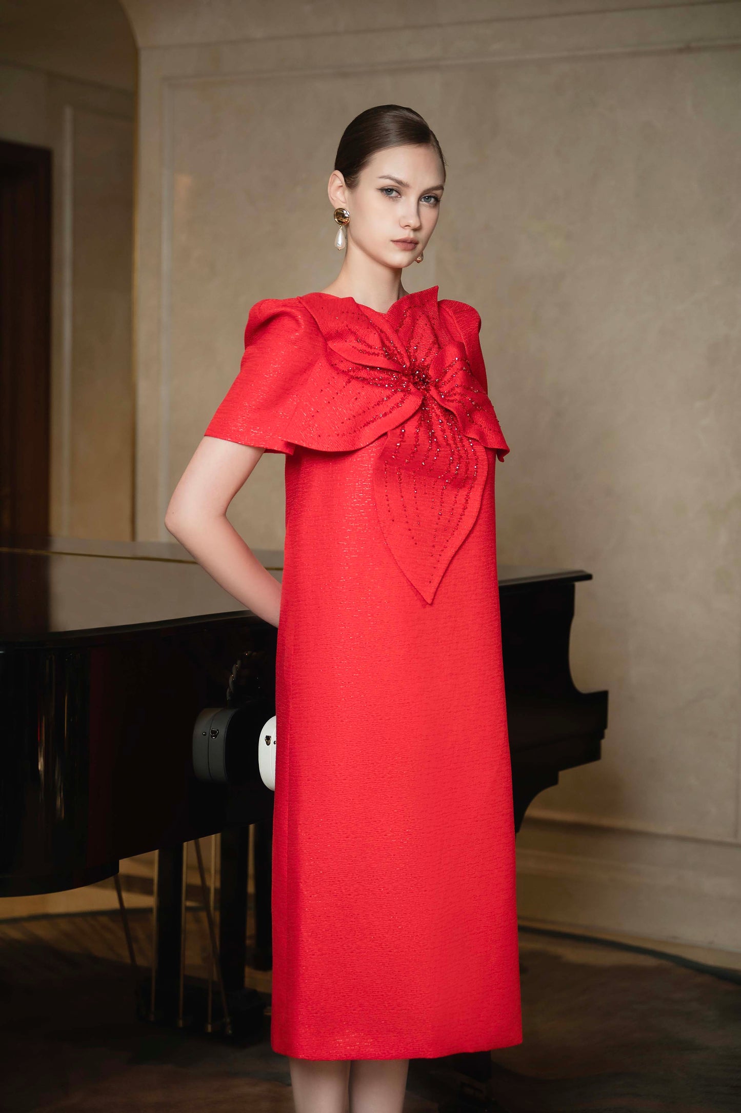 Scarlet Elegance Bow Dress