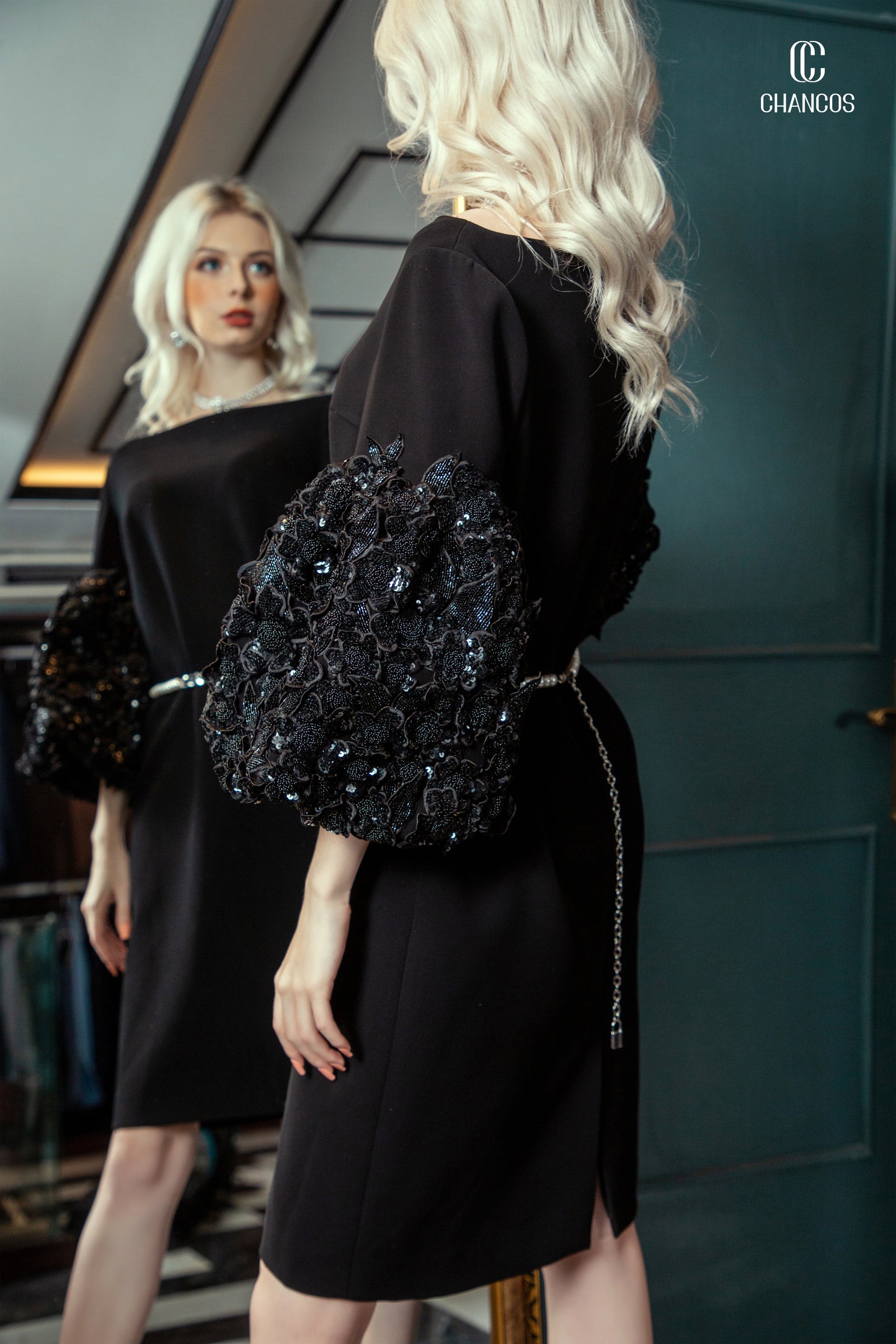 Black Dress with Statement Embellished Sleeve