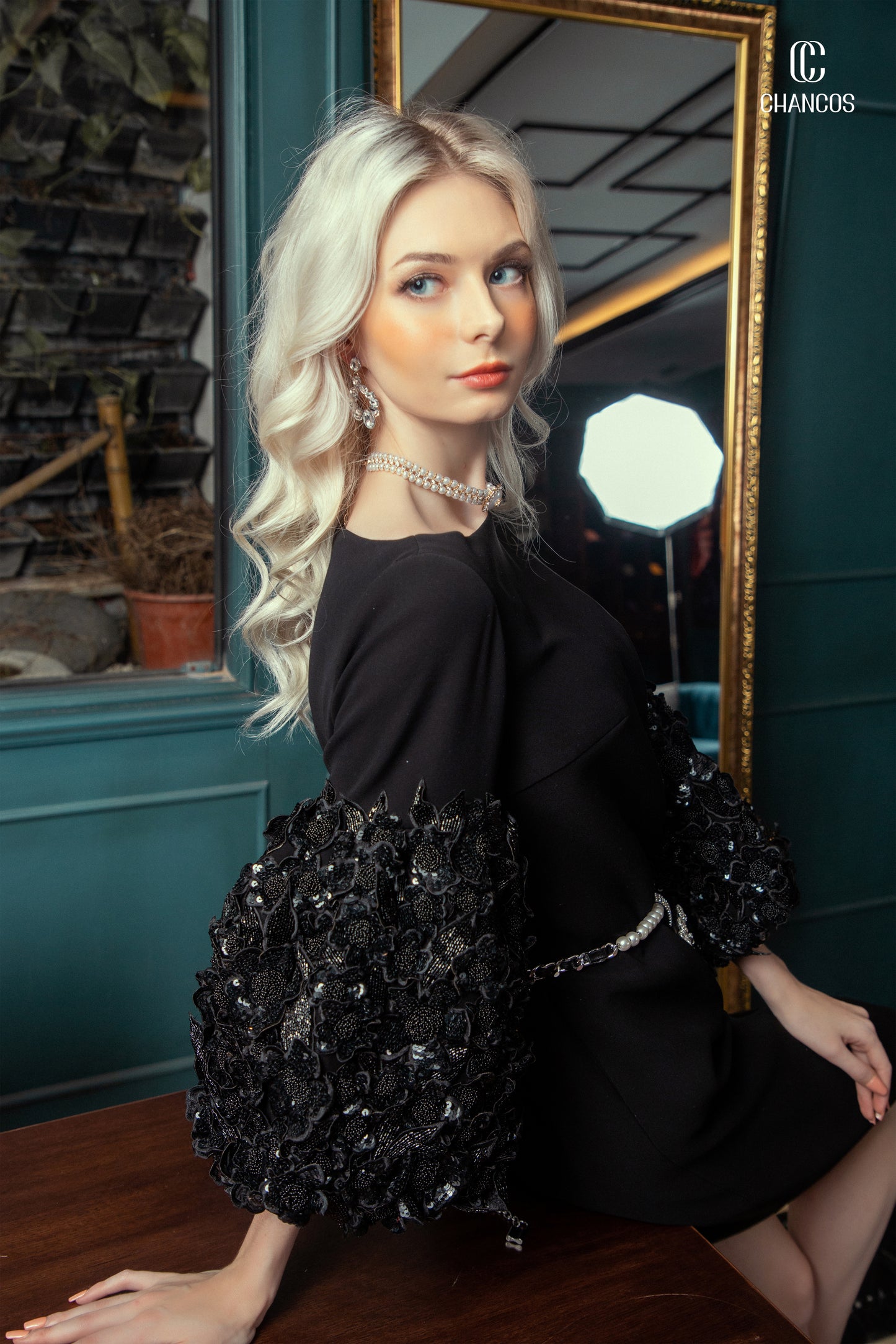 Black Dress with Statement Embellished Sleeve