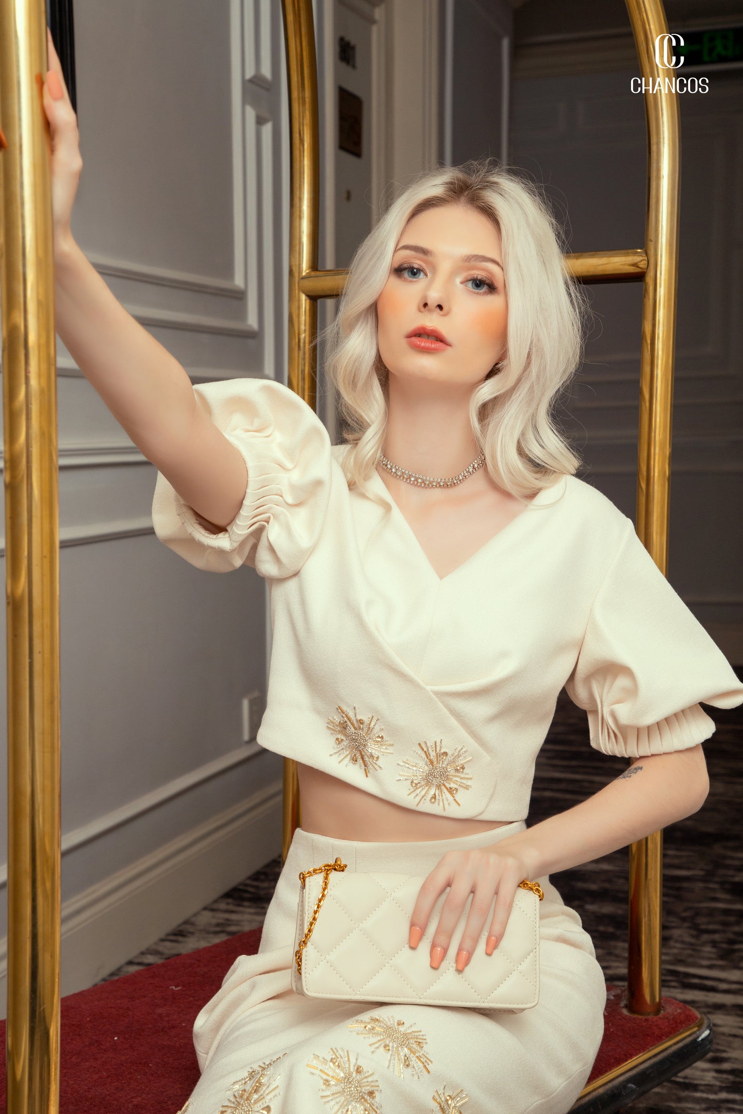 Ivory Embroidered Crop Top and High-Waisted Midi Skirt Set