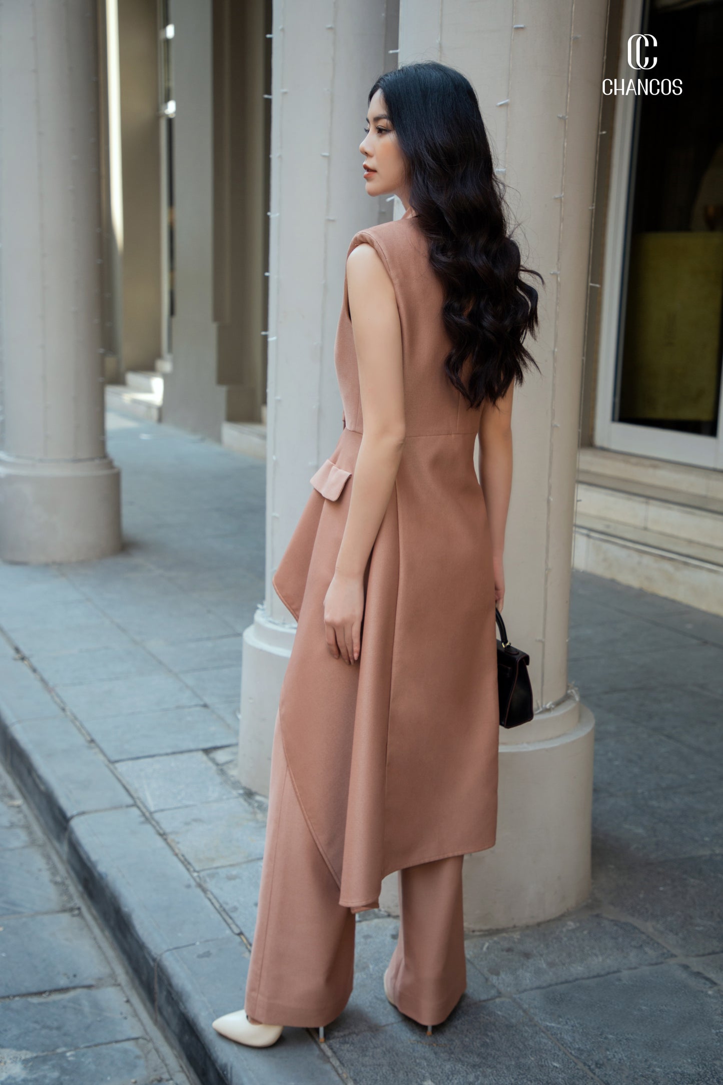 Sleeveless Longline Blazer with Wide-Leg Pants