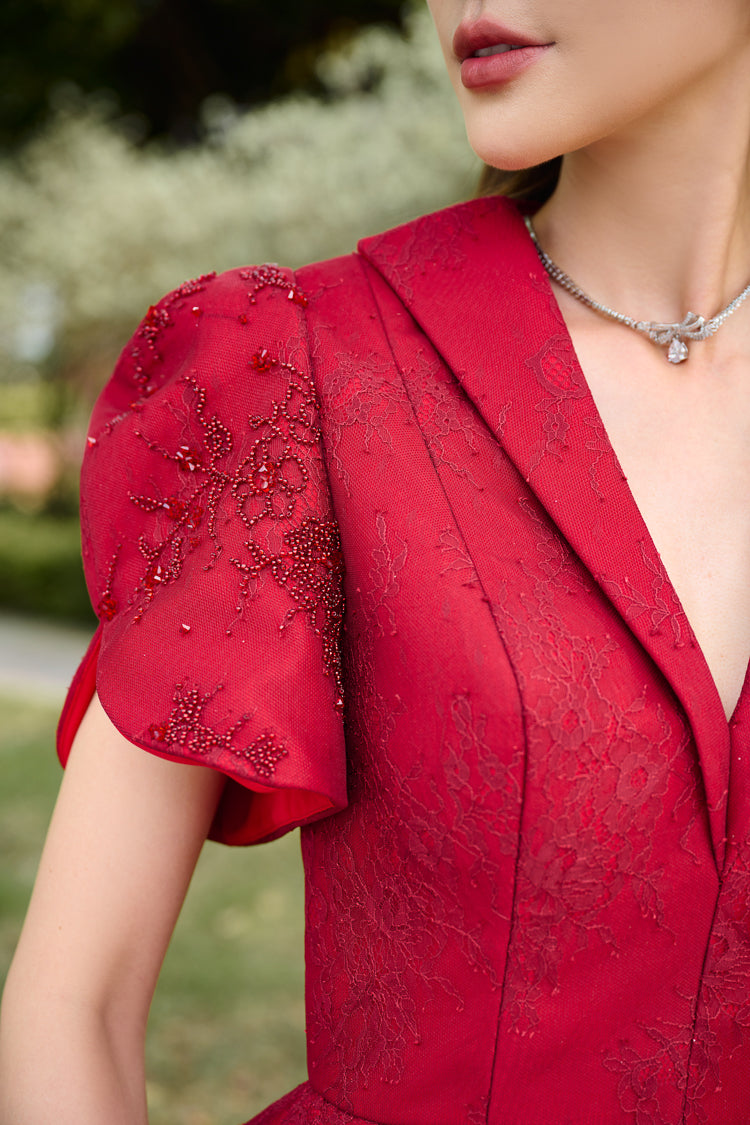 Taffeta and Lace Vest Blouse with Flared Midi Dress