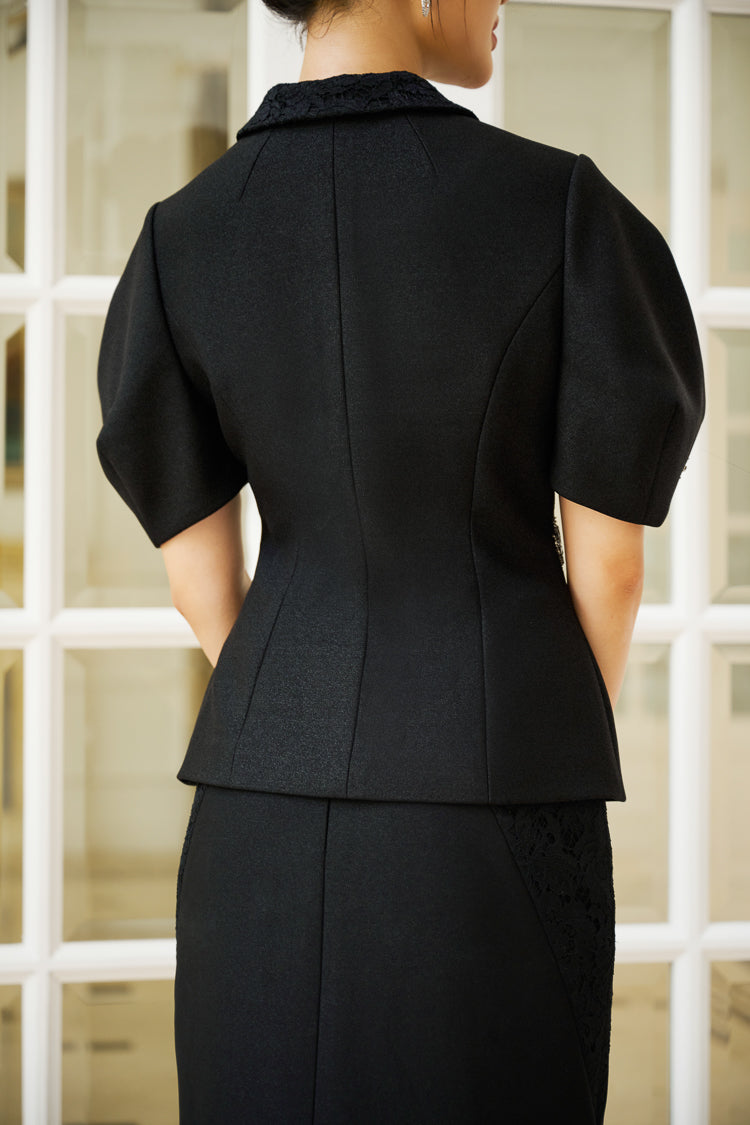 Le SoLeil Gabardine Coat and Dress Set with Embroidered Detailing