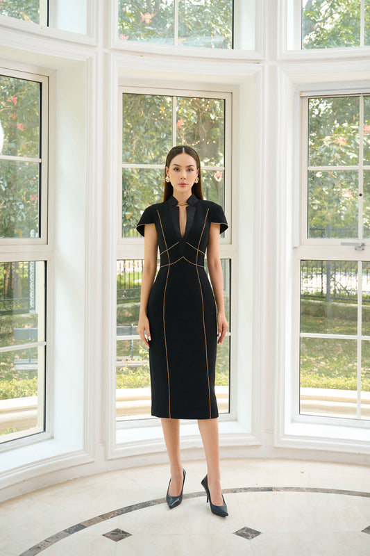 Le SoLeil Gabardine and Silk Structured Midi Dress