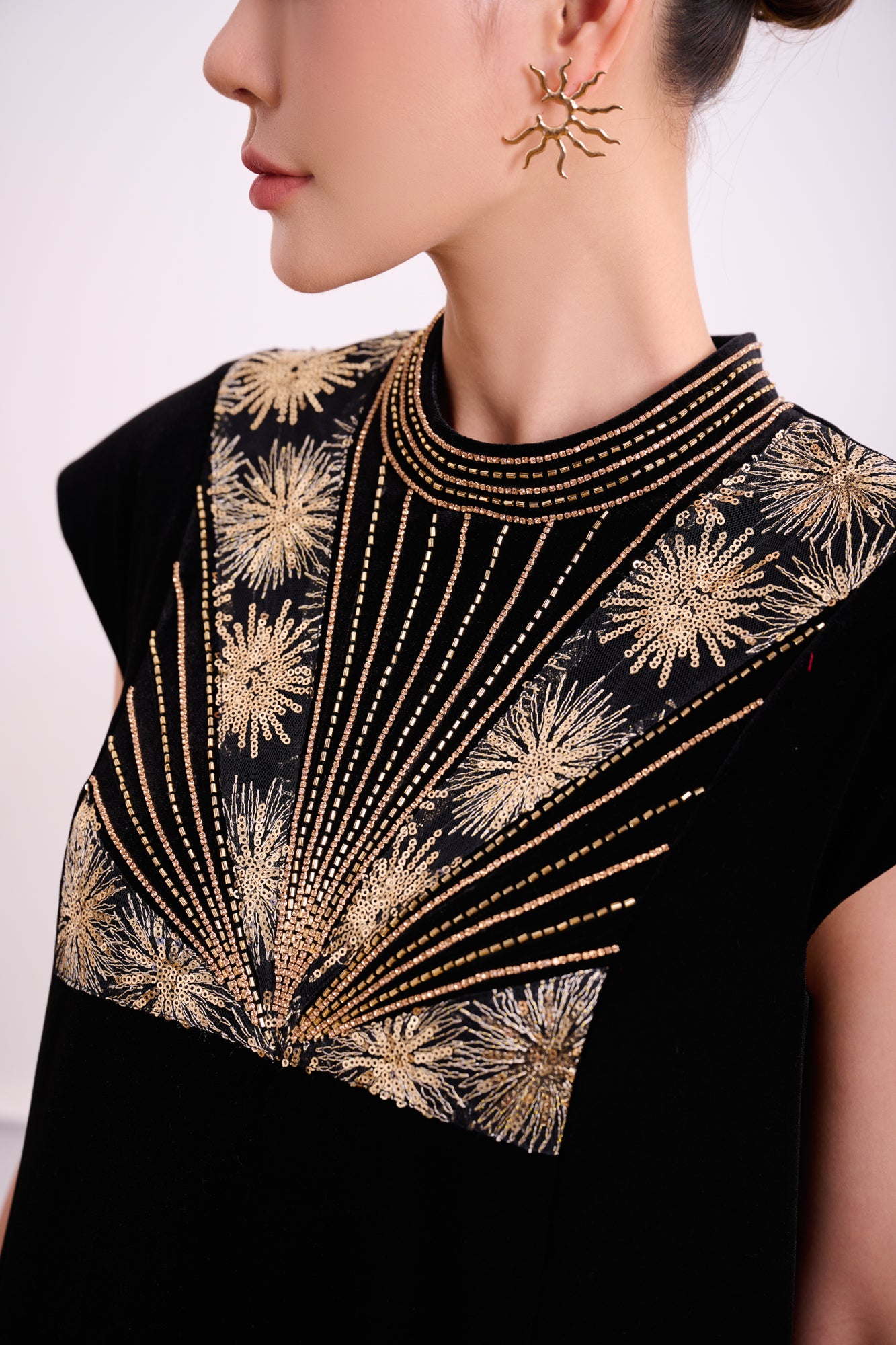 Black Velvet Dress with Lace Detailing
