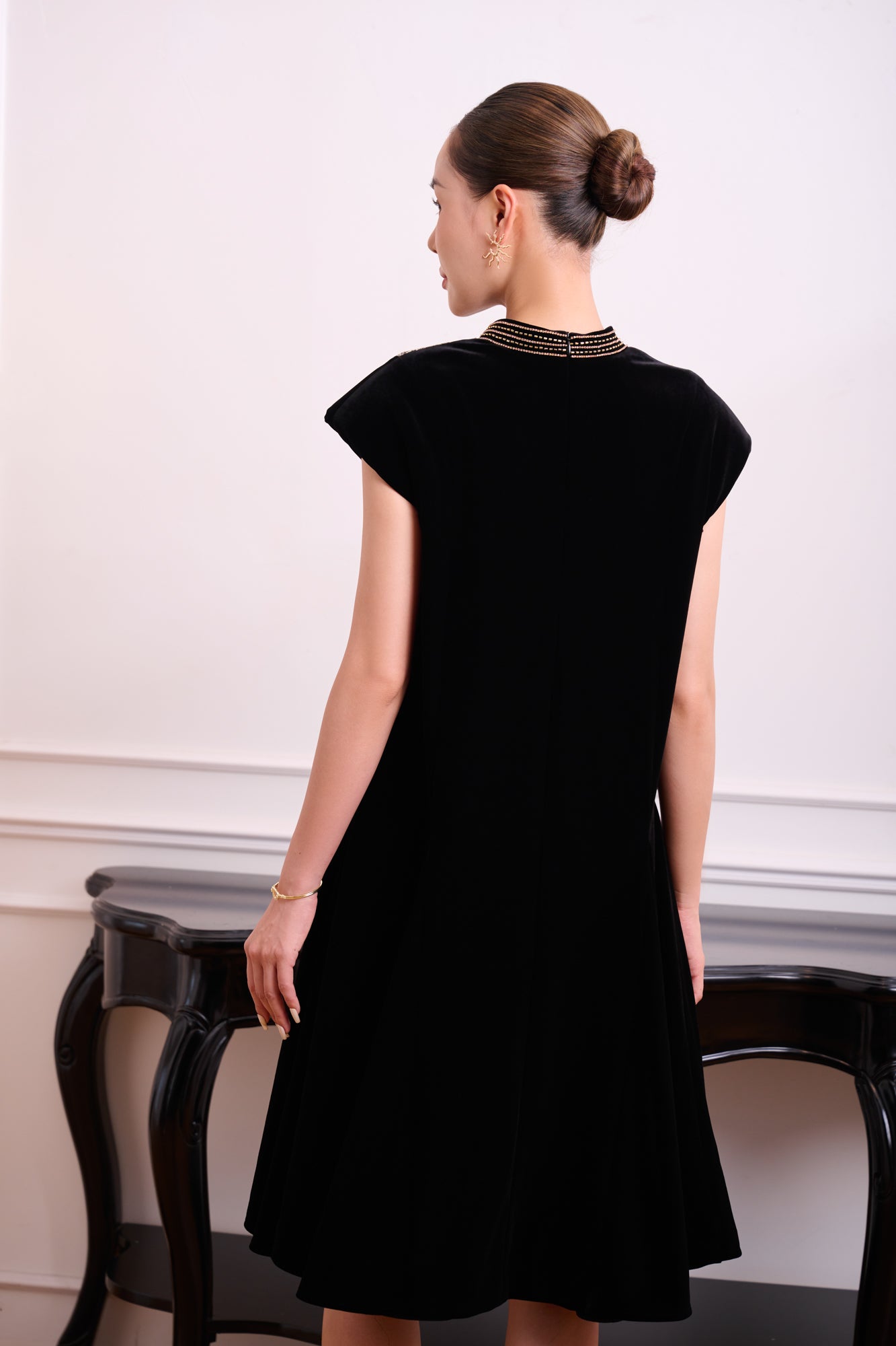 Black Velvet Dress with Lace Detailing