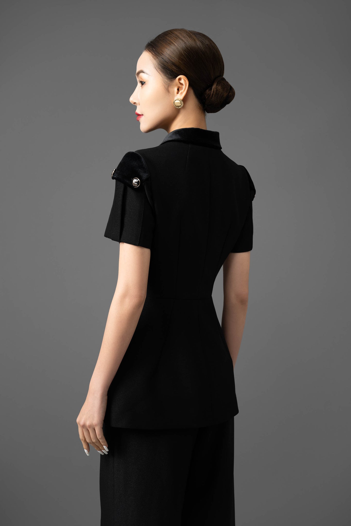 Gabardine and Velvet Utility Jacket and Wide-Leg Pants Set