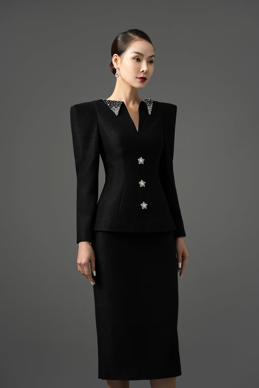 Gabardine Peplum Blazer and Pencil Skirt Set