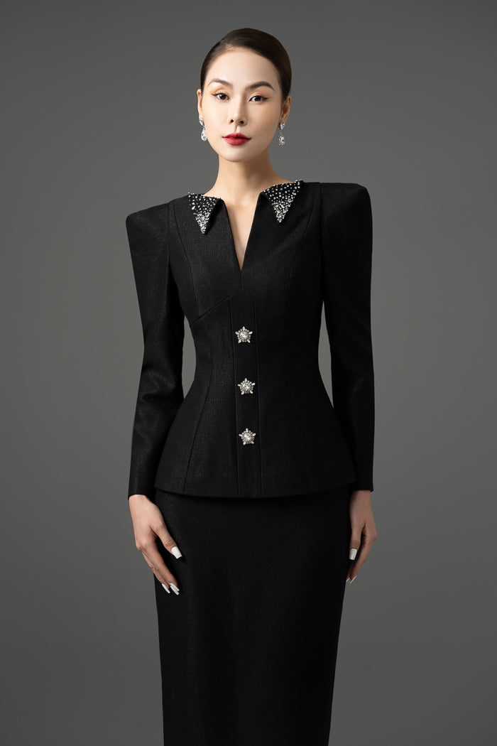 Gabardine Peplum Blazer and Pencil Skirt Set