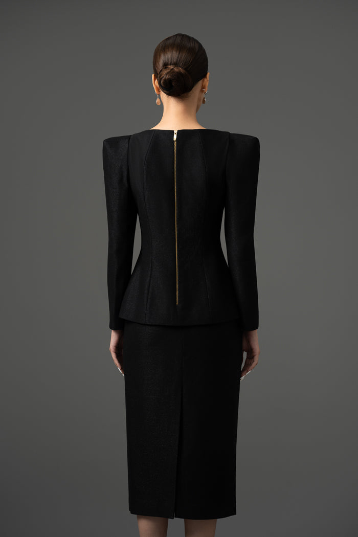 Gabardine Peplum Blazer and Pencil Skirt Set
