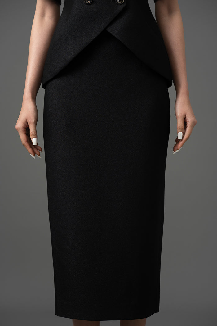 Gabardine Double-Breasted Blazer and Pencil Skirt Set