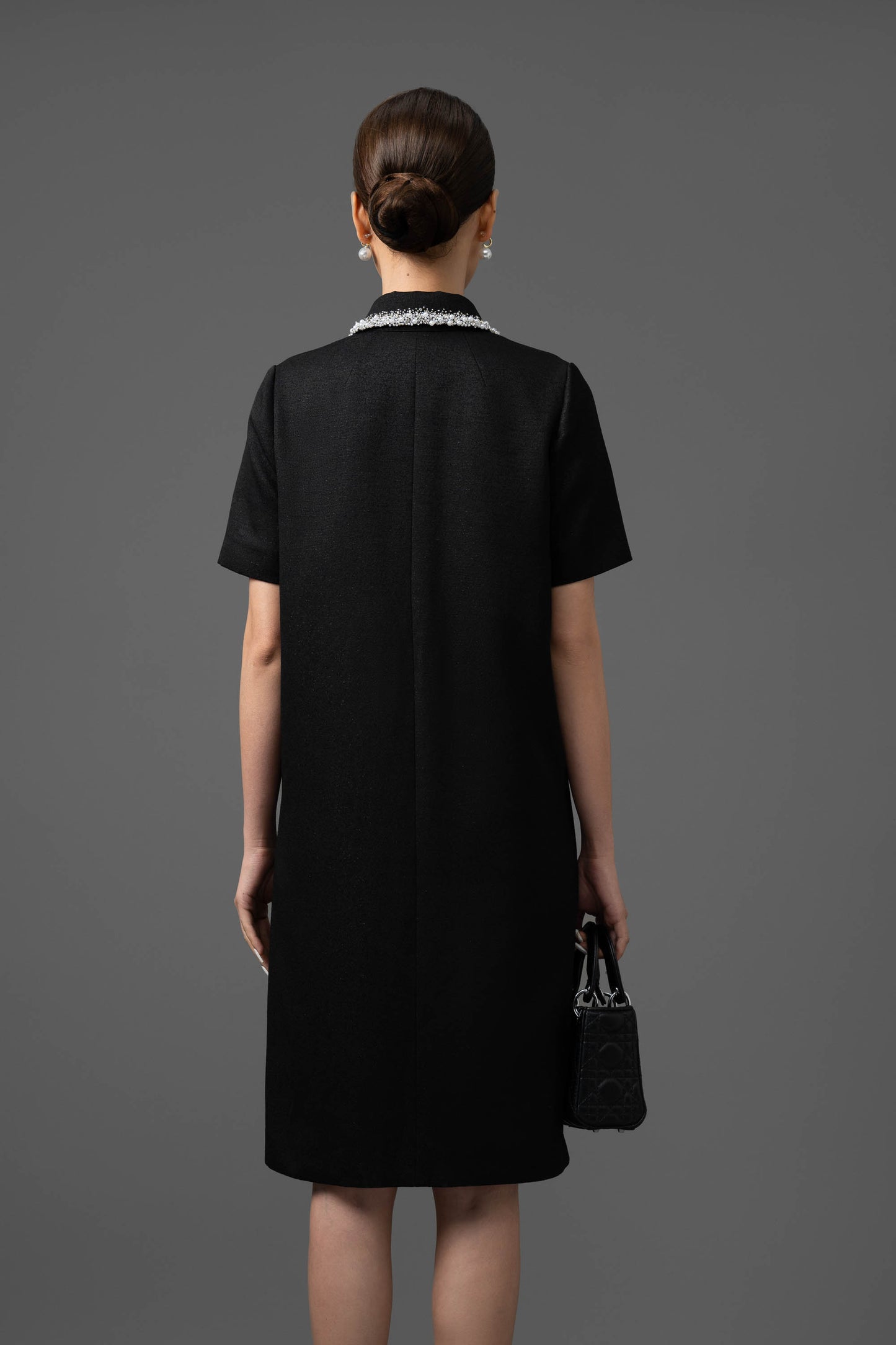 Gabardine Embellished Collar Shift Dress