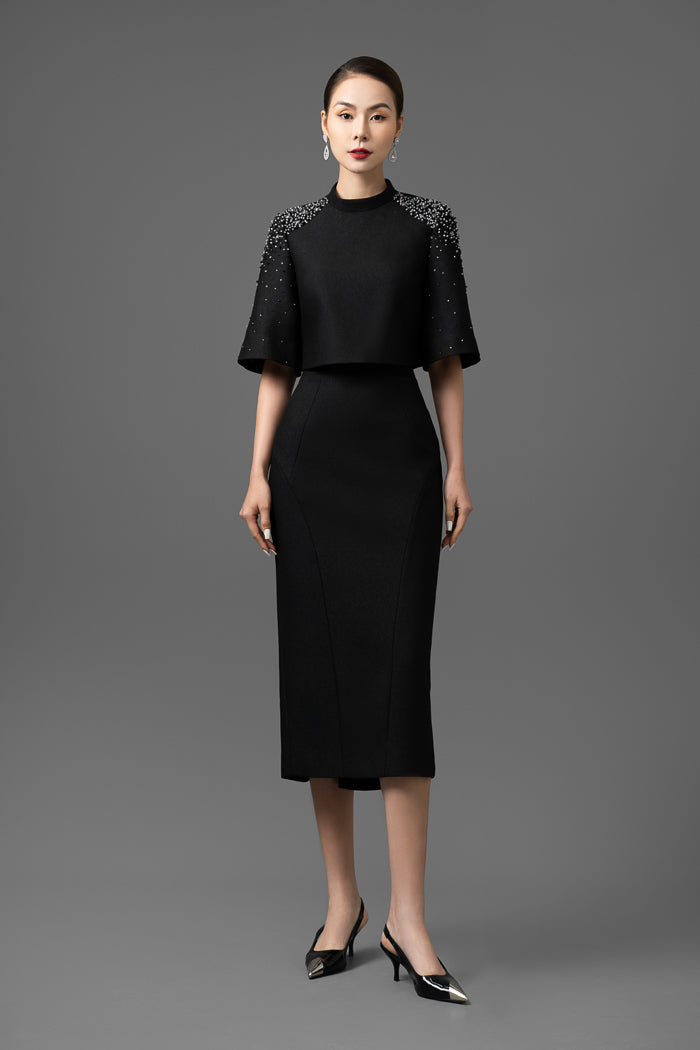 Gabardine Cape Blouse and Skirt Set