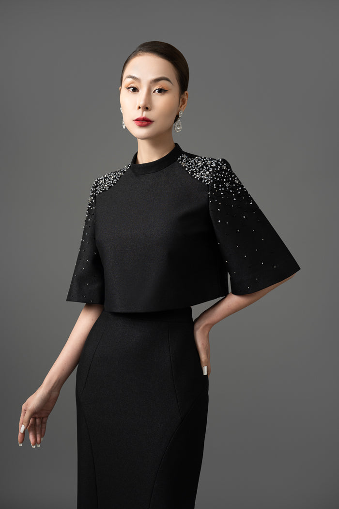 Gabardine Cape Blouse and Skirt Set