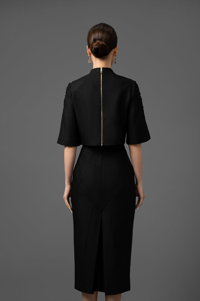 Gabardine Cape Blouse and Skirt Set