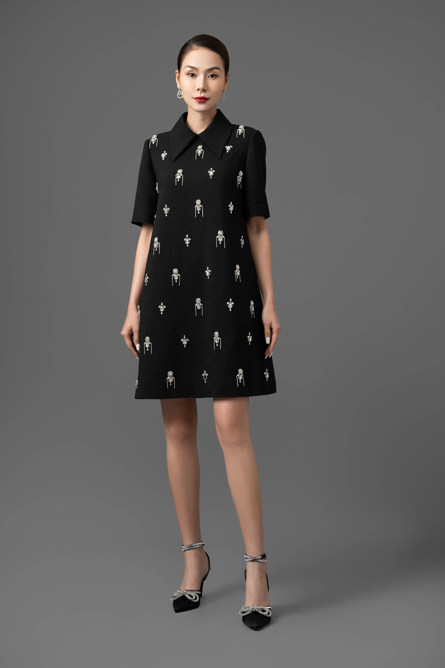 Gabardine Embroidered Shift Dress