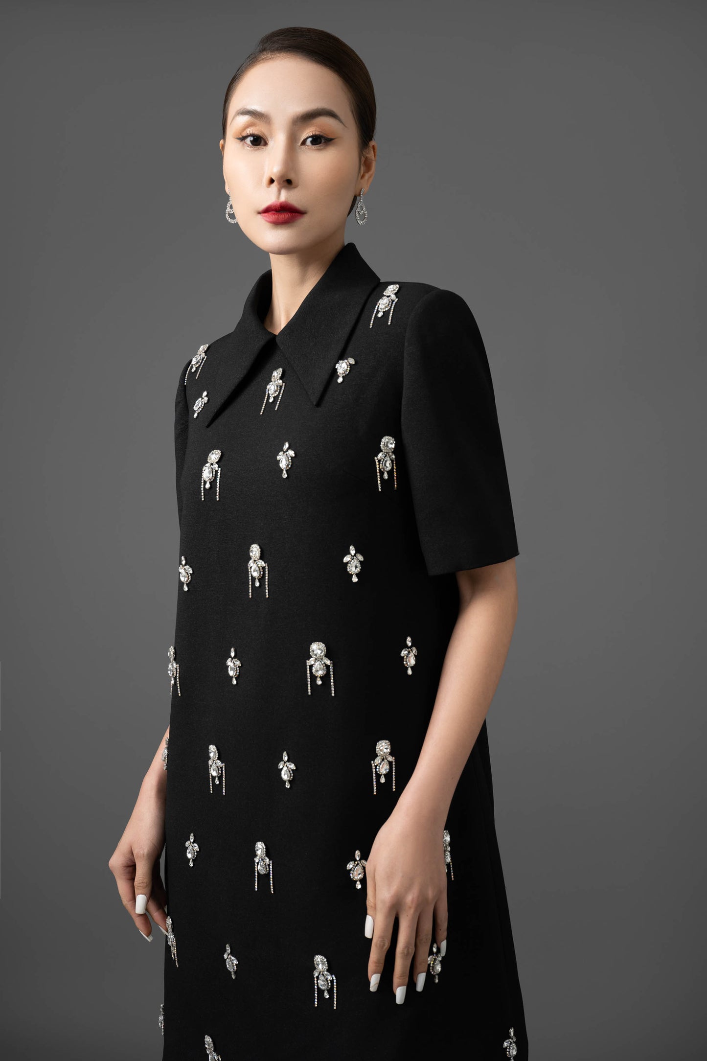 Gabardine Embroidered Shift Dress