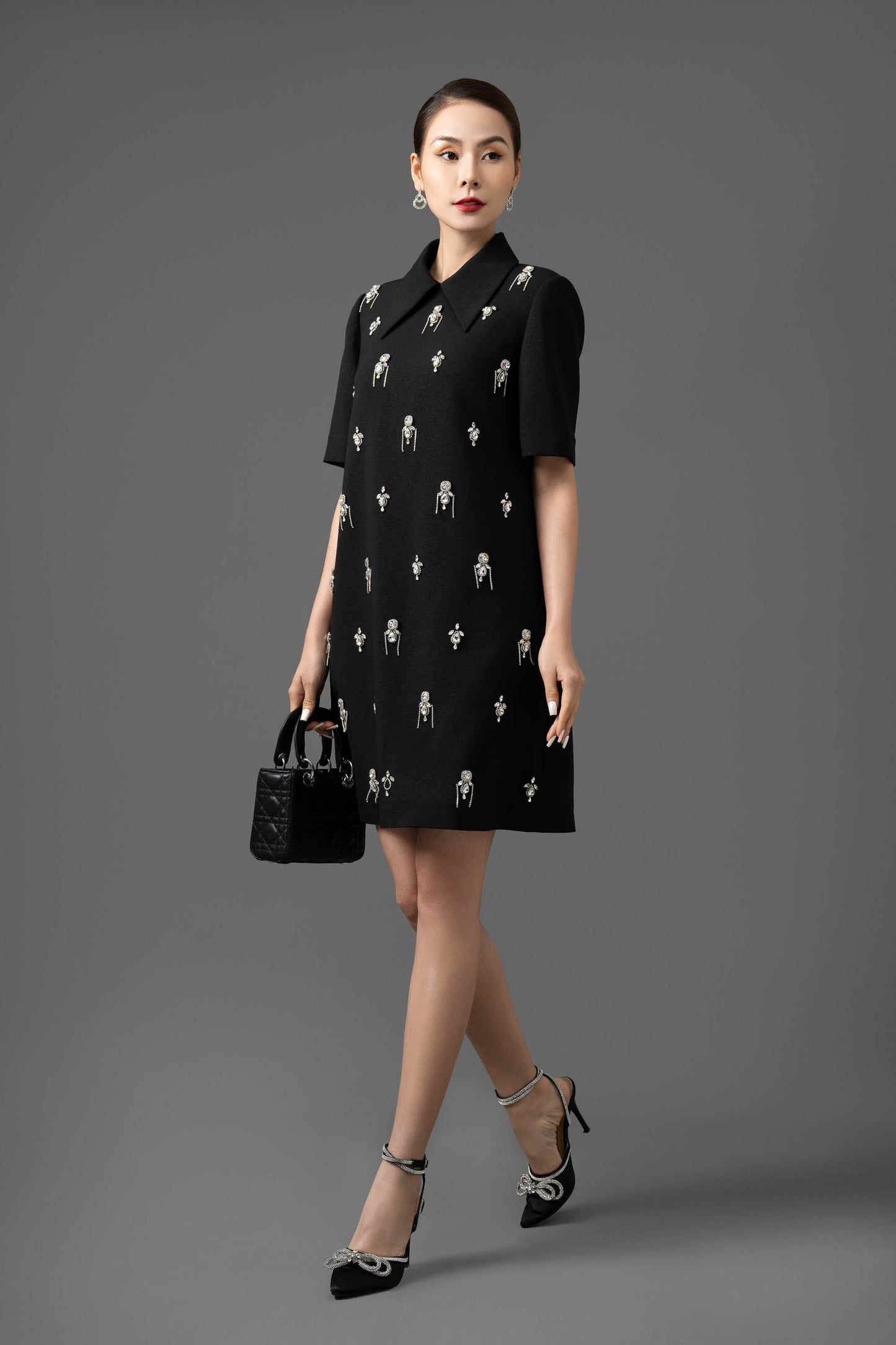 Gabardine Embroidered Shift Dress