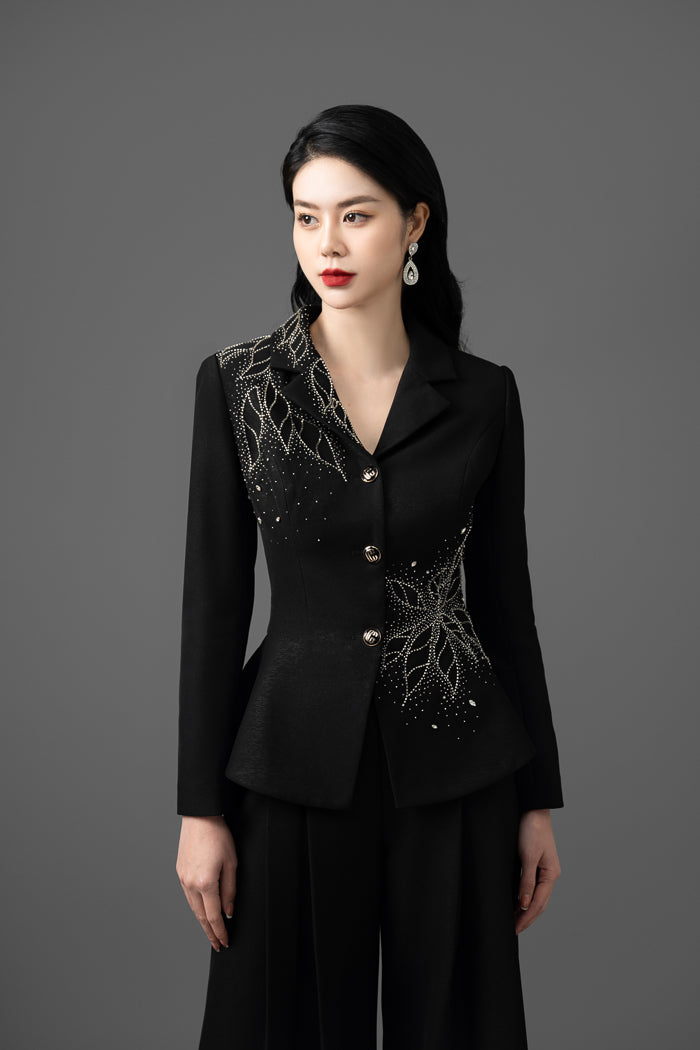 Black Pantsuit with Embellished Blazer