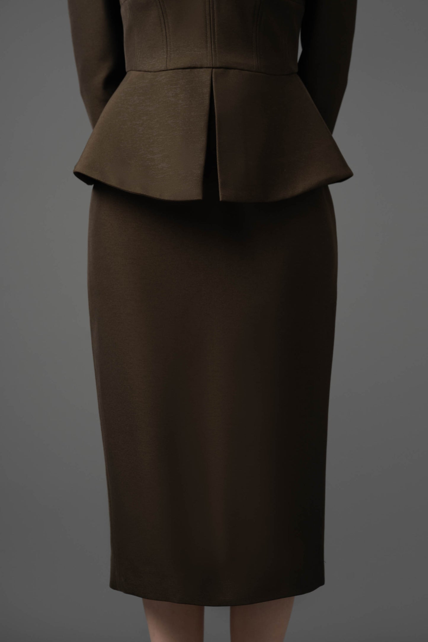 Olive Green Peplum Pencil Dress Set