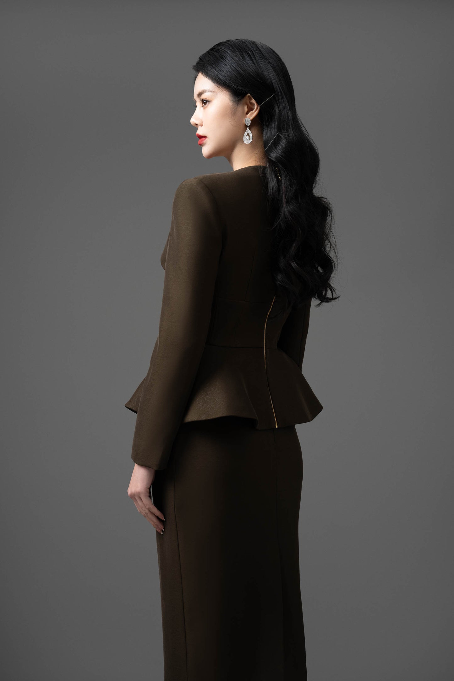Olive Green Peplum Pencil Dress Set