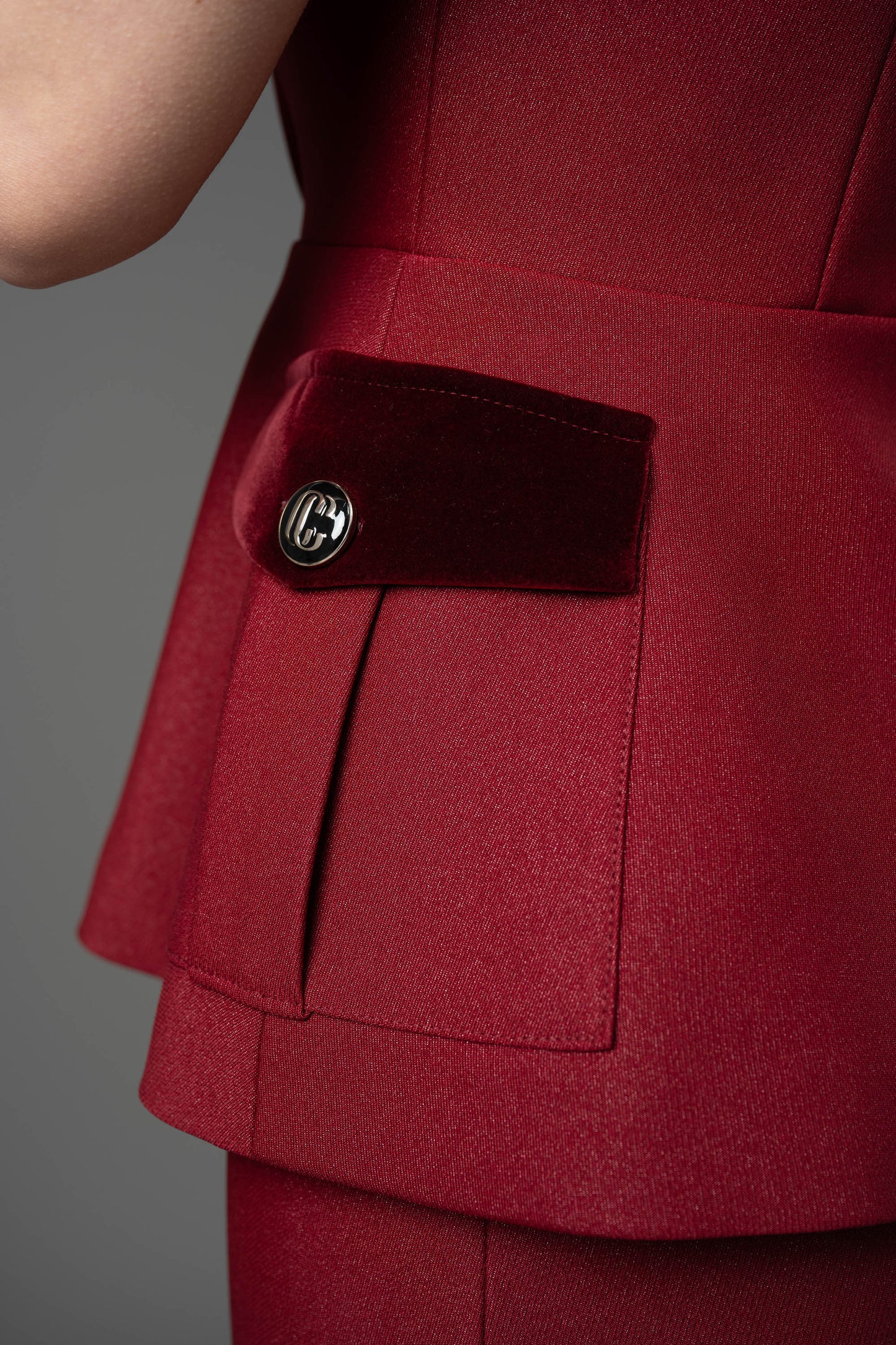 Gabardine and Velvet Sleeveless Blazer and Pencil Skirt Set
