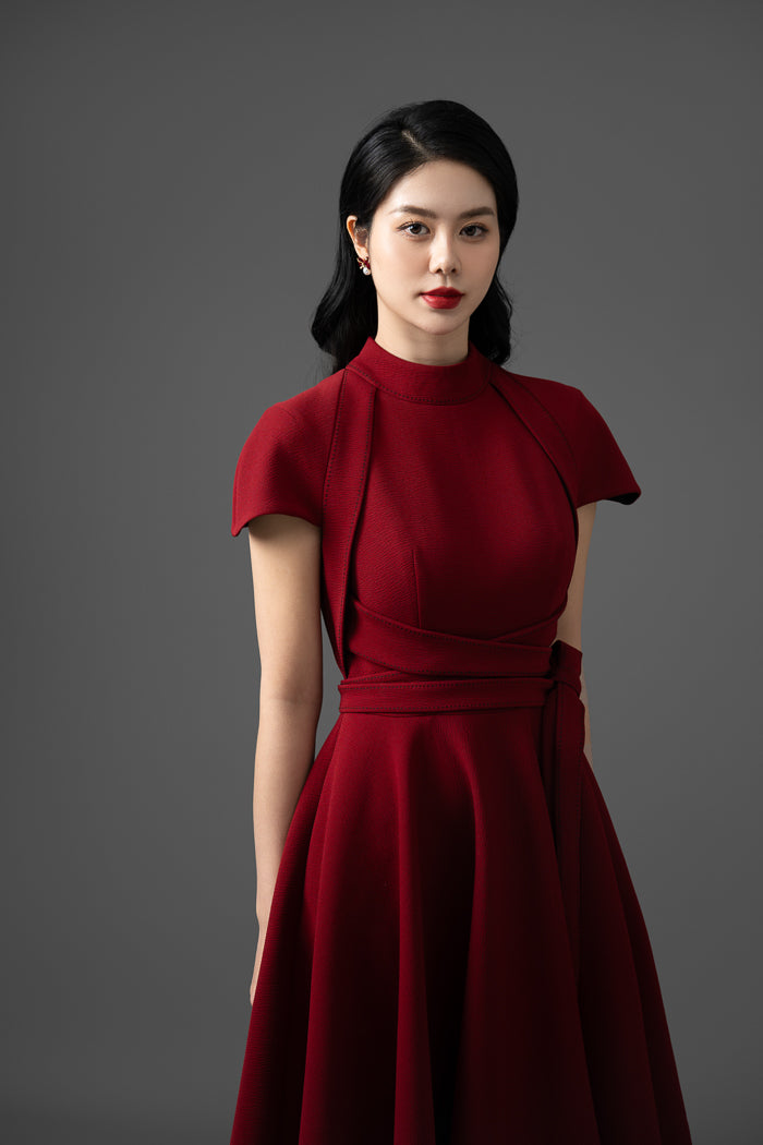 Woven Foam Cotton Fit-and-Flare Midi Dress