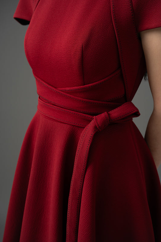 Woven Foam Cotton Fit-and-Flare Midi Dress