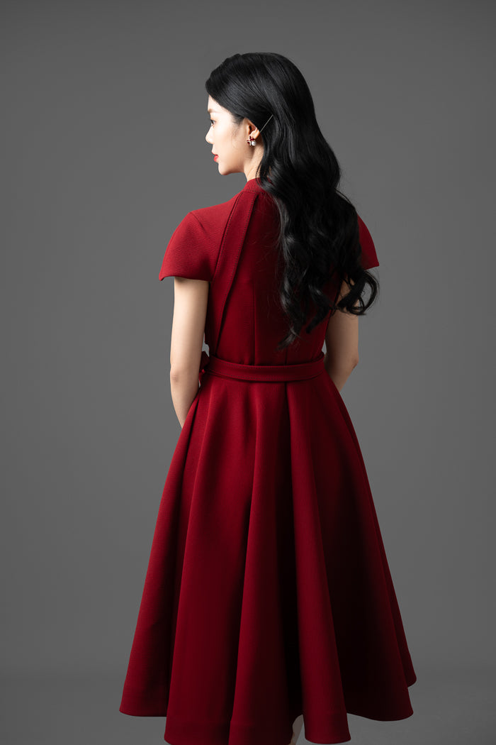 Woven Foam Cotton Fit-and-Flare Midi Dress