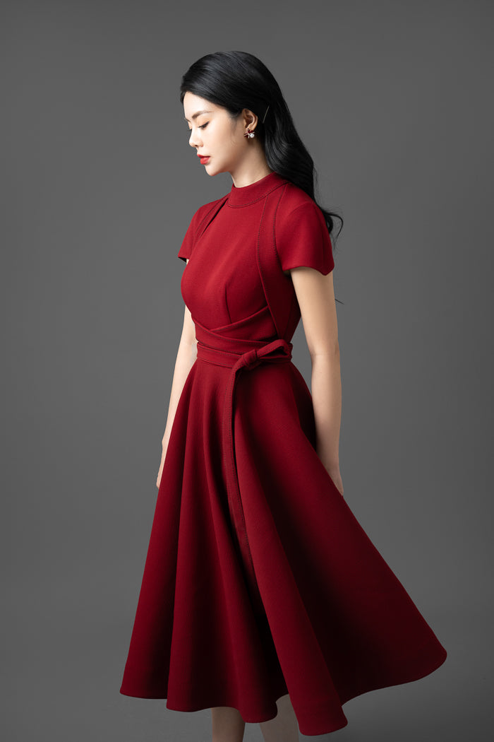 Woven Foam Cotton Fit-and-Flare Midi Dress