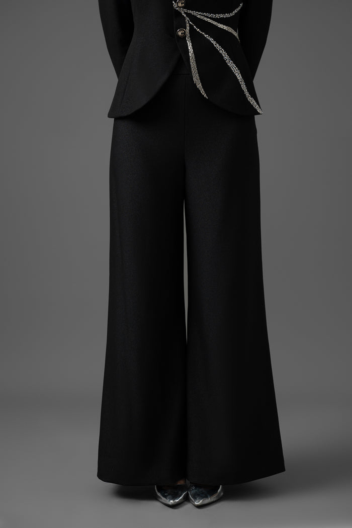 Gabardine Embroidered Blazer and Wide-Leg Pants Set