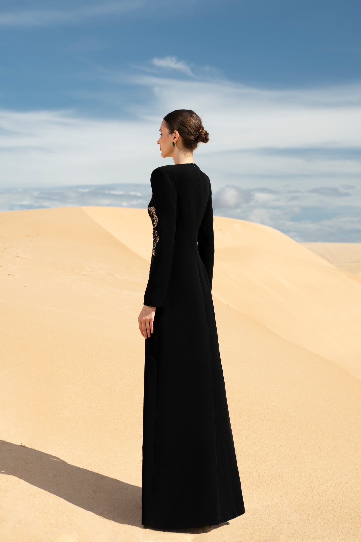 Black Gown with Embellished Butterfly Motif
