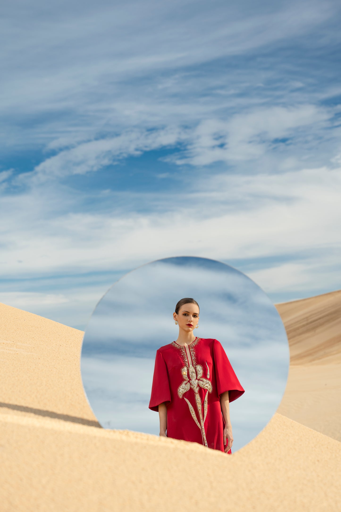 Red Kaftan Gown with Gold Embroidery