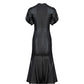 Black Faux-Leather Midi Dress – Puff Sleeve A-Line Gown with Embellishments