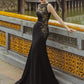 Black Gold Embroidered Evening Gown