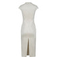 White Embellished V-Neck Midi Dress for Formal Occasions